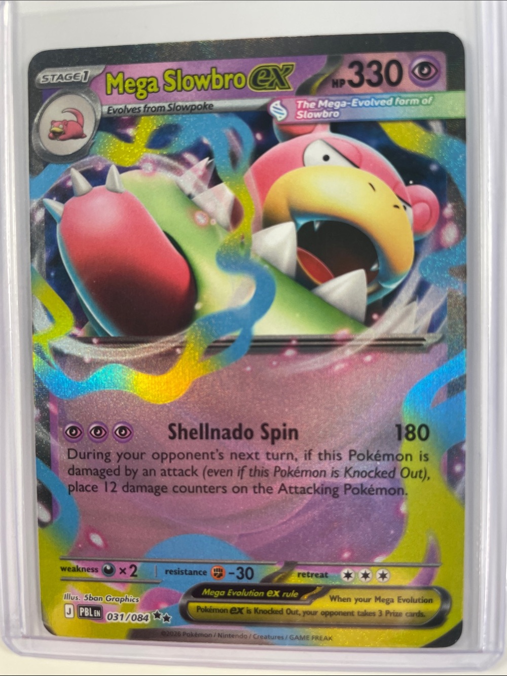 Pokemon Mega Slowbro ex Holo Card - Pink, Yellow, Blue